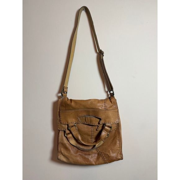 Lucky Brand Handbags - Lucky Brand Abbey Road Lamb Leather Whipstitch Crossbody Messenger Bag Tan Boho